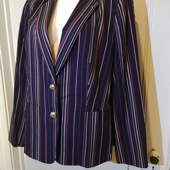 NWT Tommy Hilfiger Navy Blue Pink Cream Pin Striped Classy Blazer - Picture 9 of 13